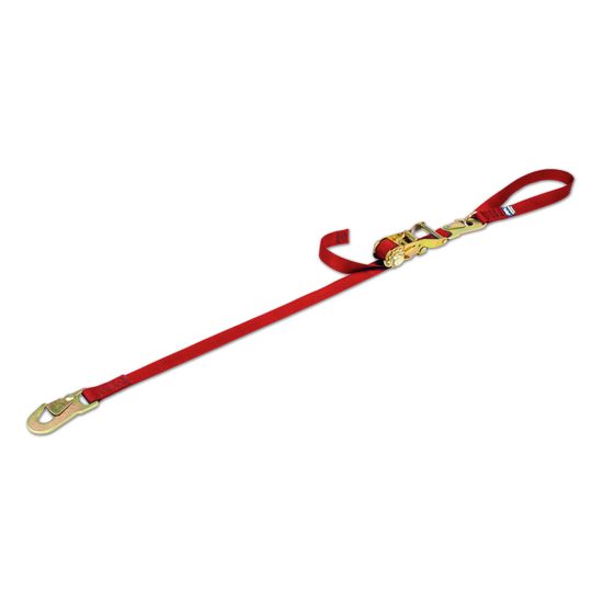 113406 1 x 6 Motorcycle Ratchet Tie-Down Strap with Integrated Soft Loop Flat Snap Hook - Red