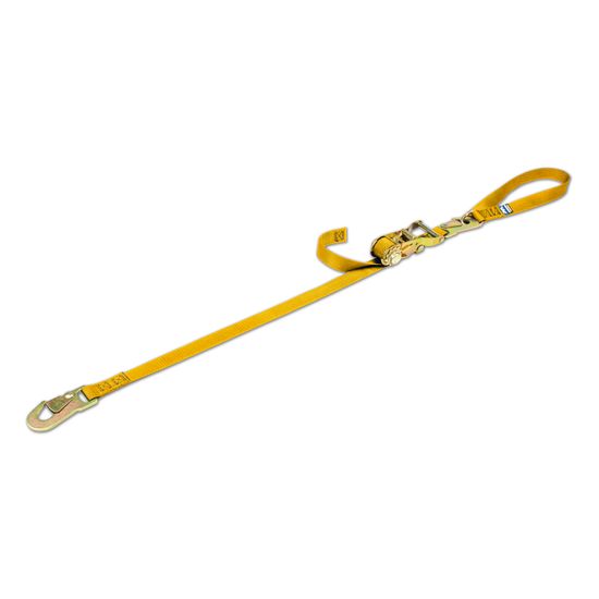 114406 1 x 6 Motorcycle Ratchet Tie-Down Strap with Integrated Soft Loop Flat Snap Hook - Yellow