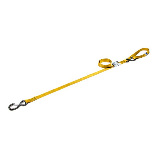114507 1 x 6 Motorcycle Cam Tie-Down Strap with Integrated Soft Loop S-Hook  Keeper - Yellow