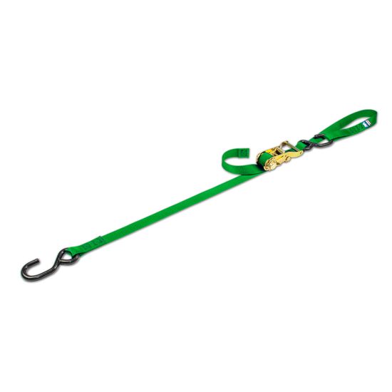 115306 1 x 6 Motorcycle Ratchet Tie-Down Strap with Integrated Soft Loop S-Hook - Lime Green