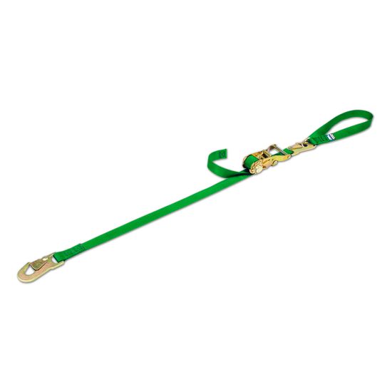 115410 1 x 10 Motorcycle Ratchet Tie-Down Strap with Integrated Soft Loop Flat Snap Hook - Lime Green