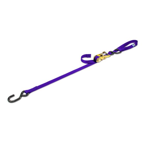 116310 1 x 10 Motorcycle Ratchet Tie-Down Strap with Integrated Soft Loop S-Hook - Purple