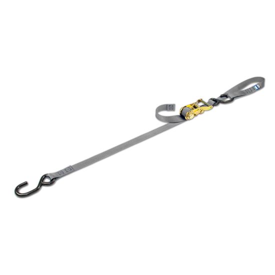 117310 1 x 10 Motorcycle Ratchet Tie-Down Strap with Integrated Soft Loop S-Hook - Silver