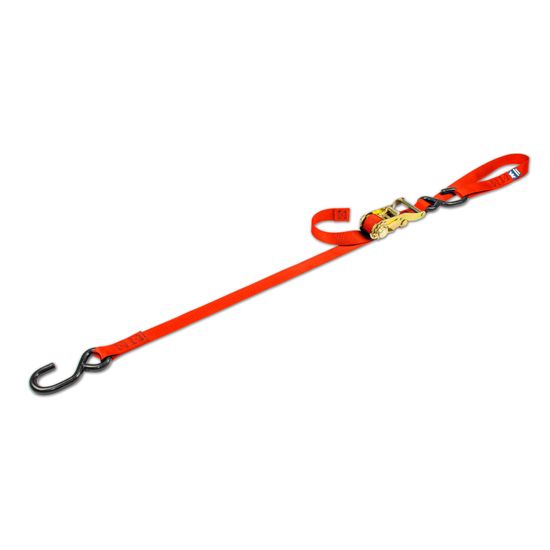 118306 1 x 6 Motorcycle Ratchet Tie-Down Strap with Integrated Soft Loop S-Hook - Orange