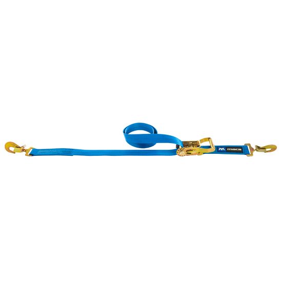 122016 2 x 16 Ratchet Strap with Twisted Snap Hooks Sewn Fixed End - Blue