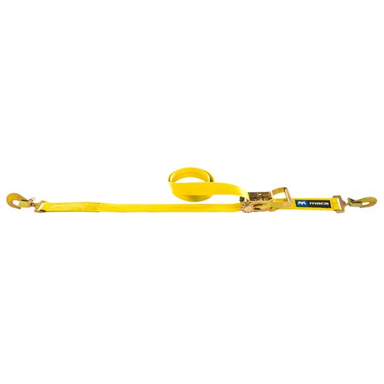 124006 2 x 6 Ratchet Strap with Twisted Snap Hooks Sewn Fixed End - Yellow
