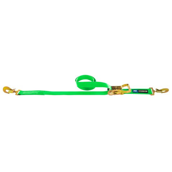 125016 2 x 16 Ratchet Strap with Twisted Snap Hooks Sewn Fixed End - Lime Green