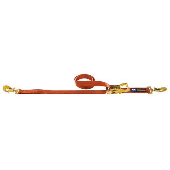 128016 2 x 16 Ratchet Strap with Twisted Snap Hooks Sewn Fixed End - Orange