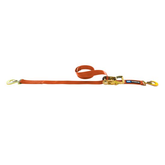 128127 2 x 27 Ratchet Strap with Flat Snap Hook Sewn Fixed End - Orange