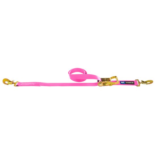 129014 2 x 12 Ratchet Strap with Twisted Snap Hooks Sewn Fixed End - Pink