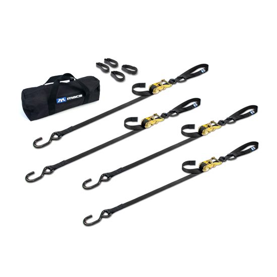 510411 1 x 10 Motorcycle Ratchet Tie-Down Pack with Integrated Soft Loops S-Hooks - Black