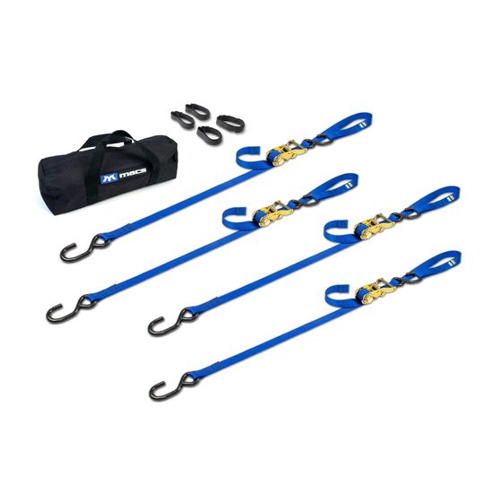510412 1 x 10 Motorcycle Ratchet Tie-Down Pack with Integrated Soft Loops S-Hooks - Blue