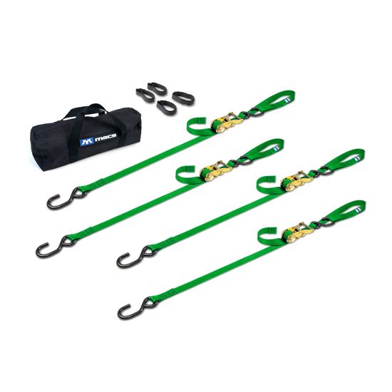 510415 1 x 10 Motorcycle Ratchet Tie-Down Pack with Integrated Soft Loops S-Hooks - Lime Green