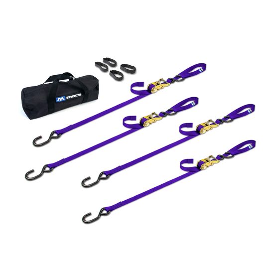 510416 1 x 10 Motorcycle Ratchet Tie-Down Pack with Integrated Soft Loops S-Hooks - Purple