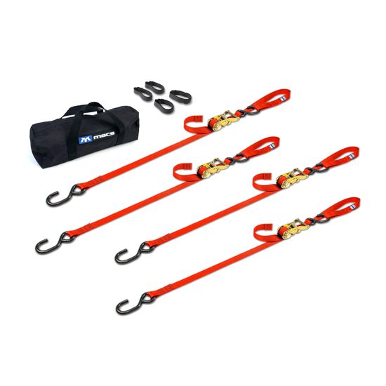 510418 1 x 10 Motorcycle Ratchet Tie-Down Pack with Integrated Soft Loops S-Hooks - Orange