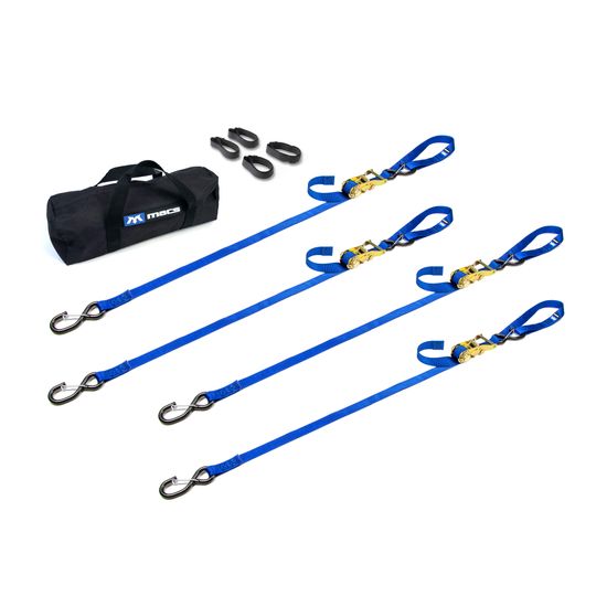 510422 1 x 6 Motorcycle Ratchet Tie-Down Pack with Integrated Soft Loops S-Hooks  Keepers - Blue