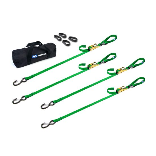 510425 1 x 6 Motorcycle Ratchet Tie-Down Pack with Integrated Soft Loops S-Hooks  Keepers - Lime Green