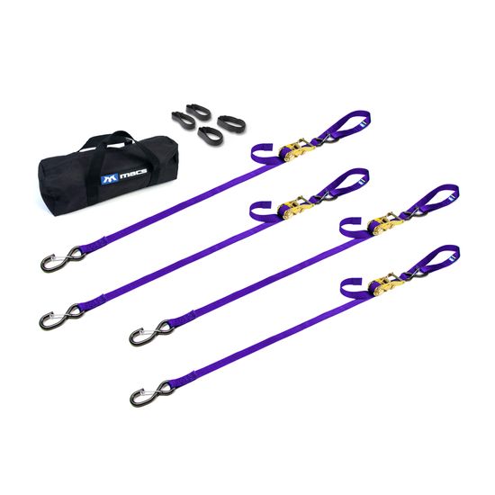 510436 1 x 10 Motorcycle Ratchet Tie-Down Pack with Integrated Soft Loops S-Hooks  Keepers - Purple