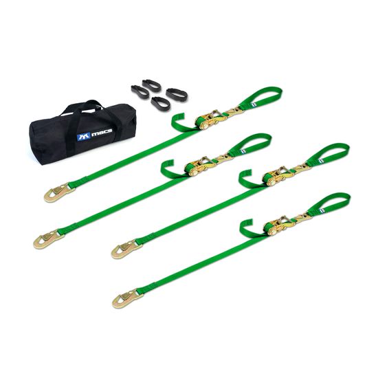 510445 1 x 6 Motorcycle Ratchet Tie-Down Pack with Integrated Soft Loops Flat Snap Hooks - Lime Green