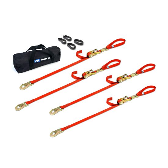 510448 1 x 6 Motorcycle Ratchet Tie-Down Pack with Integrated Soft Loops Flat Snap Hooks - Orange