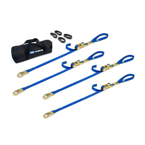 510452 1 x 10 Motorcycle Ratchet Tie-Down Pack with Integrated Soft Loops Flat Snap Hooks - Blue