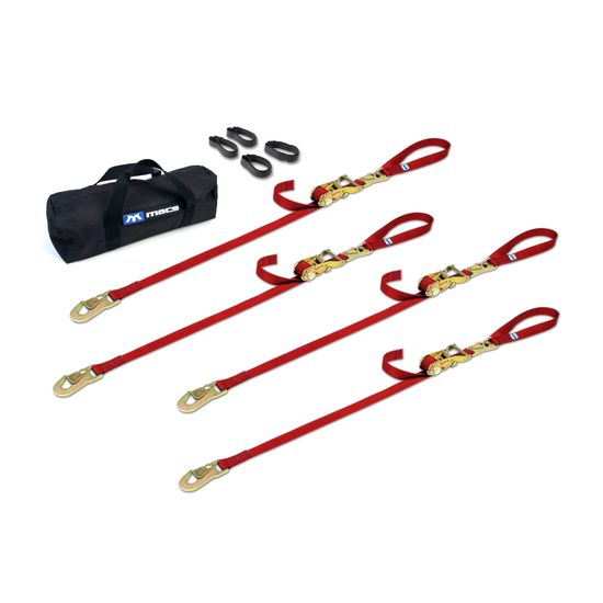 510453 1 x 10 Motorcycle Ratchet Tie-Down Pack with Integrated Soft Loops Flat Snap Hooks - Red