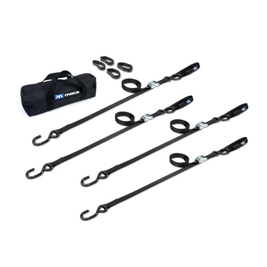 510501 1 x 6 Motorcycle Cam Tie-Down Pack with Integrated Soft Loops S-Hooks - Black