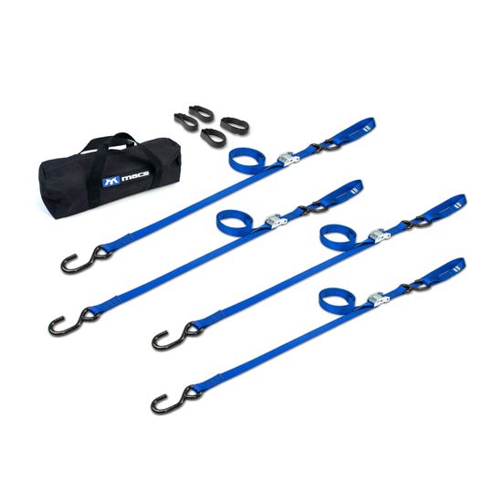 510502 1 x 6 Motorcycle Cam Tie-Down Pack with Integrated Soft Loops S-Hooks - Blue