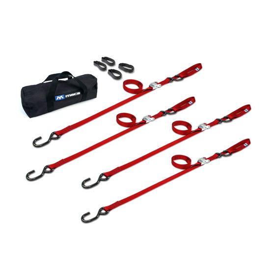 510513 1 x 10 Motorcycle Cam Tie-Down Pack with Integrated Soft Loops S-Hooks - Red