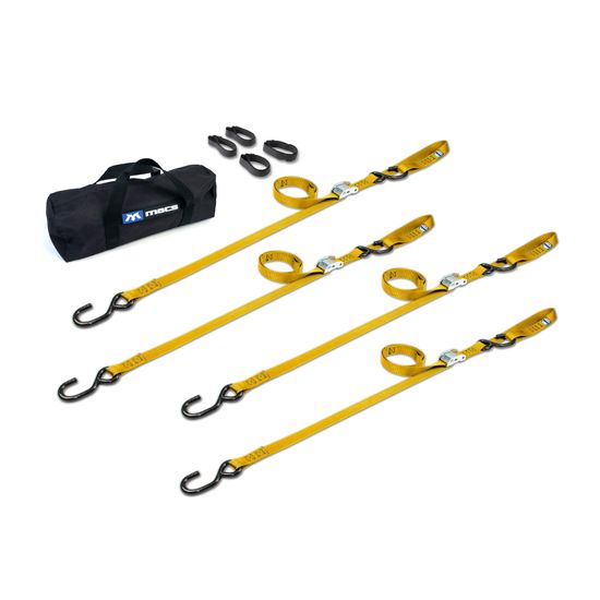 510514 1 x 10 Motorcycle Cam Tie-Down Pack with Integrated Soft Loops S-Hooks - Yellow