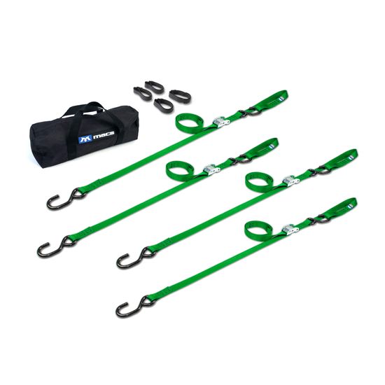 510515 1 x 10 Motorcycle Cam Tie-Down Pack with Integrated Soft Loops S-Hooks - Lime Green