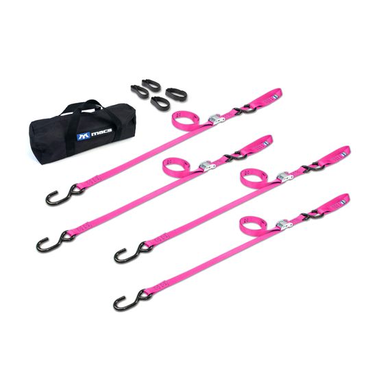 510519 1 x 10 Motorcycle Cam Tie-Down Pack with Integrated Soft Loops S-Hooks - Pink