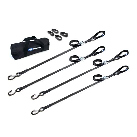 510521 1 x 6 Motorcycle Cam Tie-Down Pack with Integrated Soft Loops S-Hooks  Keepers - Black