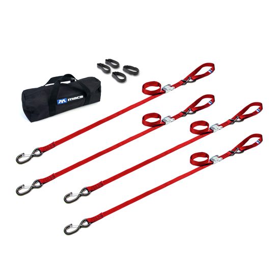 510523 1 x 6 Motorcycle Cam Tie-Down Pack with Integrated Soft Loops S-Hooks  Keepers - Red