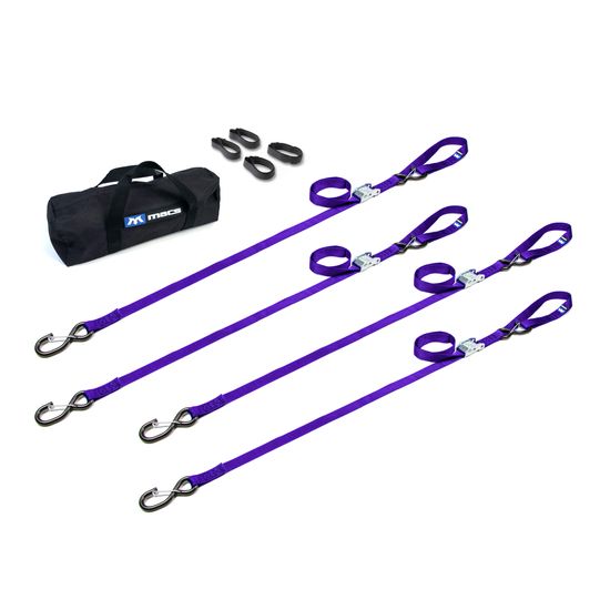 510526 1 x 6 Motorcycle Cam Tie-Down Pack with Integrated Soft Loops S-Hooks  Keepers - Purple