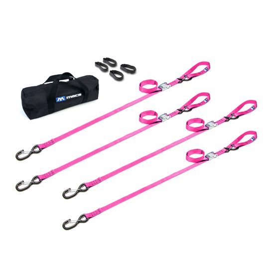 510529 1 x 6 Motorcycle Cam Tie-Down Pack with Integrated Soft Loops S-Hooks  Keepers - Pink