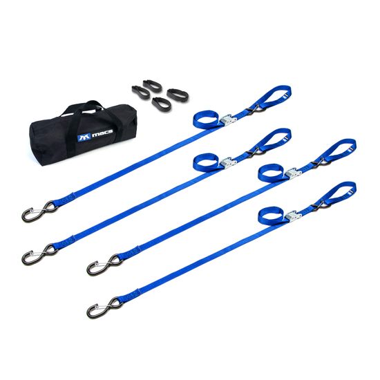 510532 1 x 10 Motorcycle Cam Tie-Down Pack with Integrated Soft Loops S-Hooks  Keepers - Blue