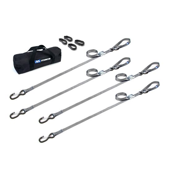 510537 1 x 10 Motorcycle Cam Tie-Down Pack with Integrated Soft Loops S-Hooks  Keepers - Silver