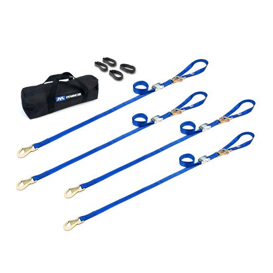 510542 1 x 6 Motorcycle Cam Tie-Down Pack with Integrated Soft Loops Flat Snap Hooks - Blue