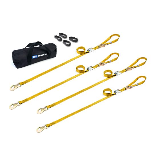 510544 1 x 6 Motorcycle Cam Tie-Down Pack with Integrated Soft Loops Flat Snap Hooks - Yellow