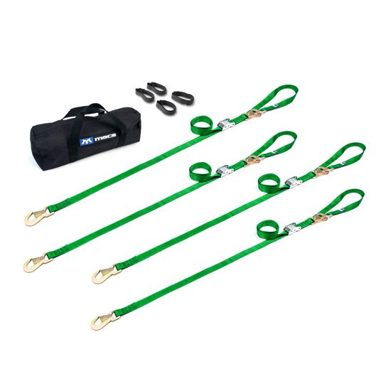 510545 1 x 6 Motorcycle Cam Tie-Down Pack with Integrated Soft Loops Flat Snap Hooks - Lime Green