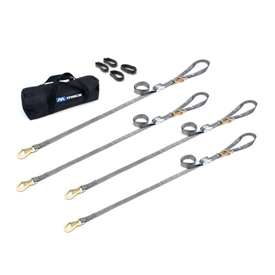 510547 1 x 6 Motorcycle Cam Tie-Down Pack with Integrated Soft Loops Flat Snap Hooks - Silver