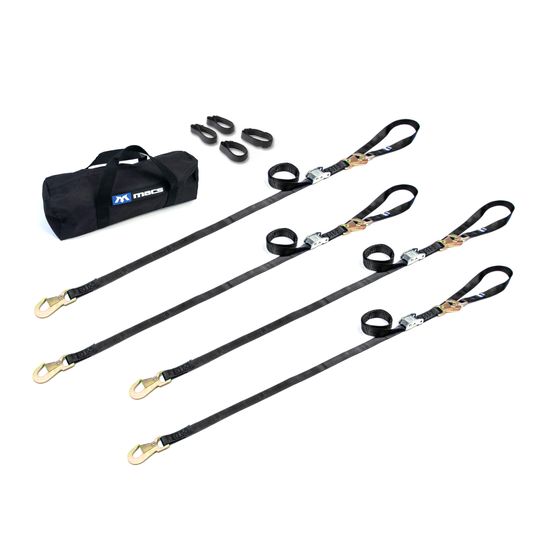 510551 1 x 10 Motorcycle Cam Tie-Down Pack with Integrated Soft Loops Flat Snap Hooks - Black