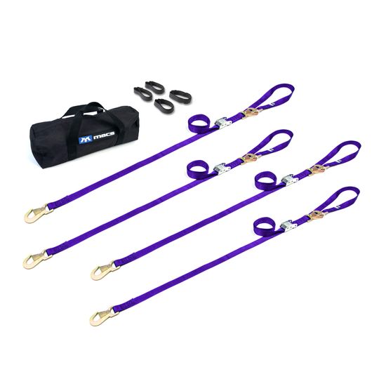 510556 1 x 10 Motorcycle Cam Tie-Down Pack with Integrated Soft Loops Flat Snap Hooks - Purple