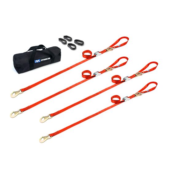 510558 1 x 10 Motorcycle Cam Tie-Down Pack with Integrated Soft Loops Flat Snap Hooks - Orange