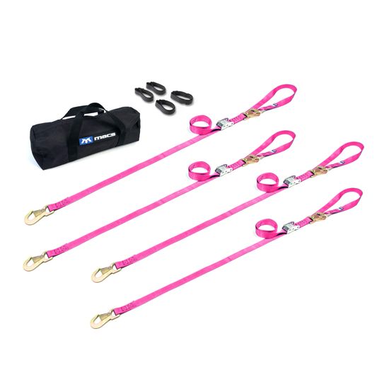510559 1 x 10 Motorcycle Cam Tie-Down Pack with Integrated Soft Loops Flat Snap Hooks - Pink