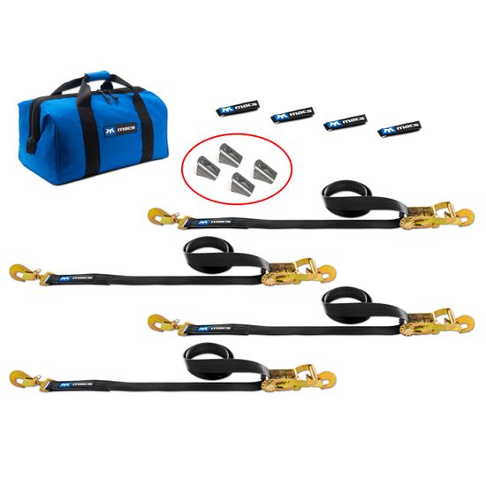 511270 2 x 6 Tie-Down Strap Pack with Direct Hook Ends  Weld-On Axle Housing Brackets - Black