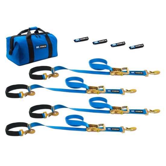 512106 2 x 6 Super Pack Tie-Down Strap Kit with Integrated Axle Straps Sewn Fixed Ends - Blue