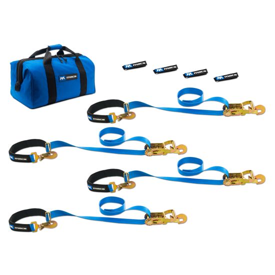 512167 Two 6  Two 8 Super Pack Tie-Down Strap Kit with Integrated Axle Straps Direct Hook Ends - Blue