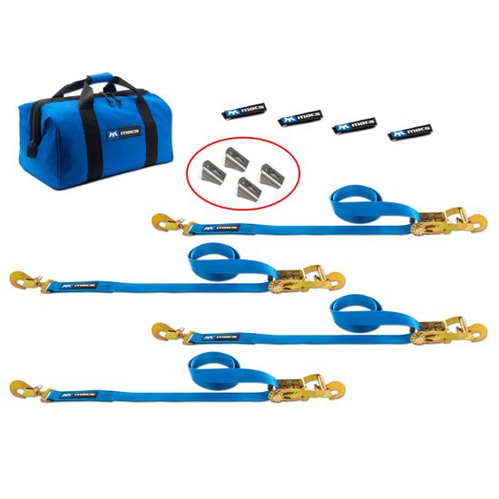 512280 2 x 8 Tie-Down Strap Pack with Direct Hook Ends  Weld-On Axle Housing Brackets - Blue